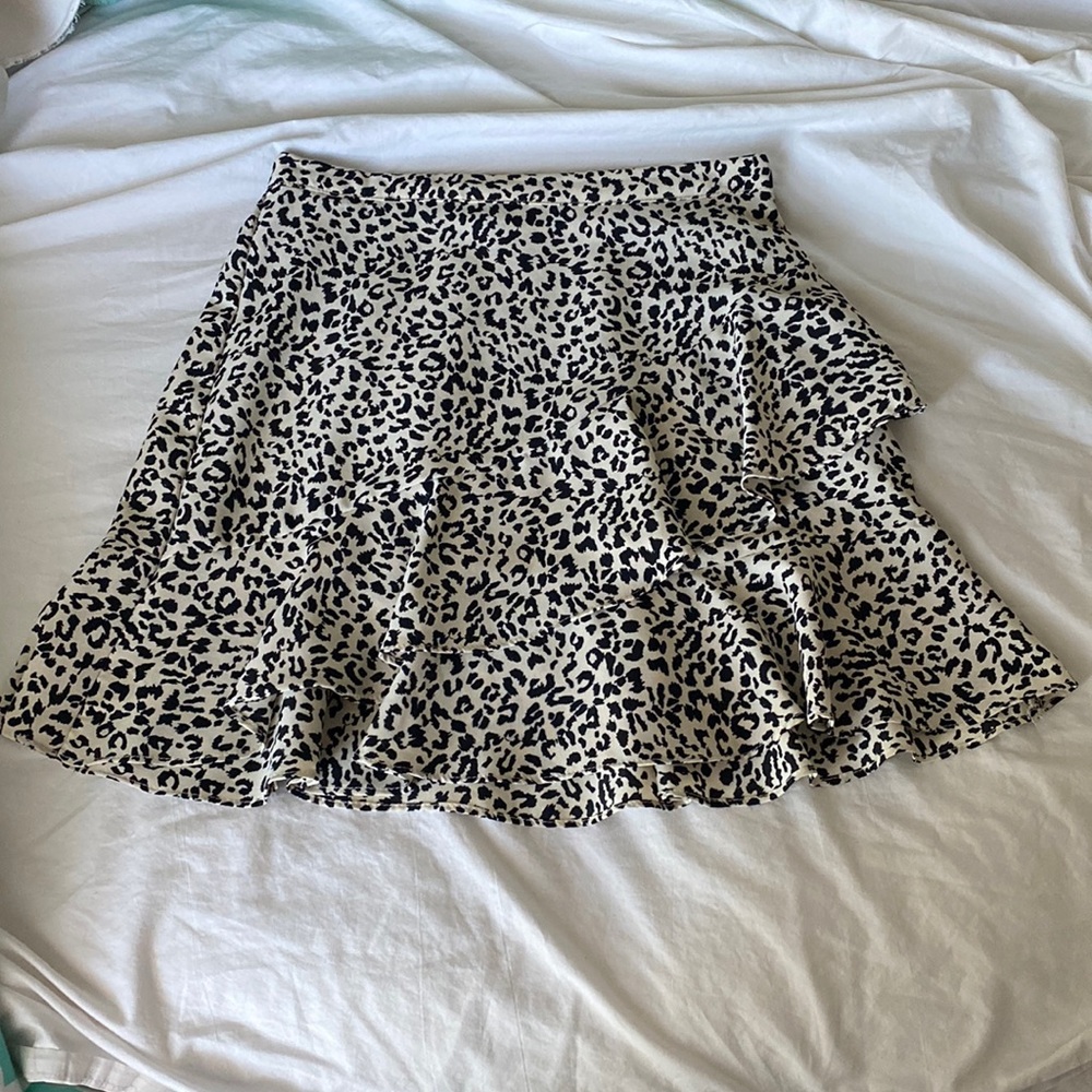 Altar’d State White and Black Cheetah Mini Skirt